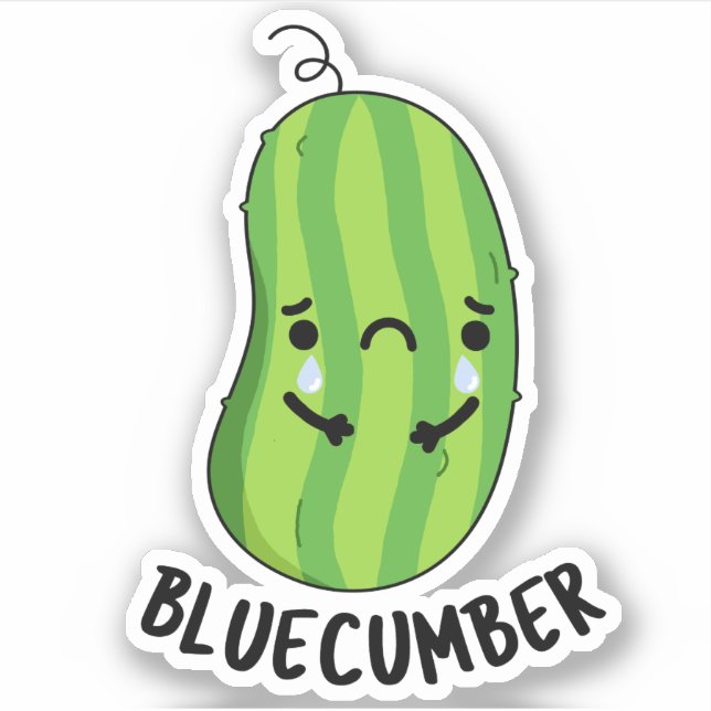 Blue-cumber Funny Sad Veggie Cucumber Pun  Sticker (Front)
