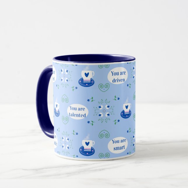 Blue Cup-Themed Affirmations Mug  (Front Left)