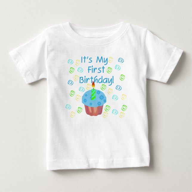 Blue Cupcake 1st Birthday Baby T-Shirt (Front)