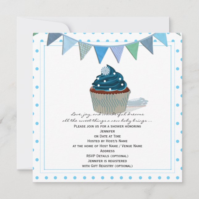 Blue Cupcake Baby Shower Invitation (Front)