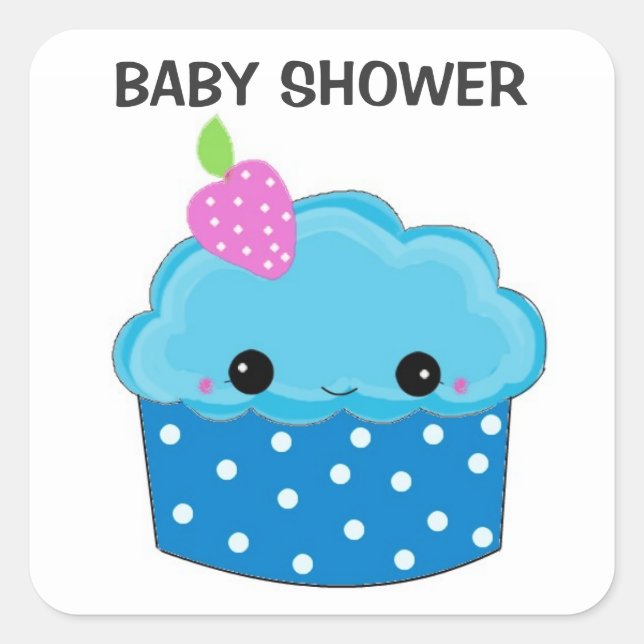Blue Cupcake Baby Shower Square Sticker (Front)