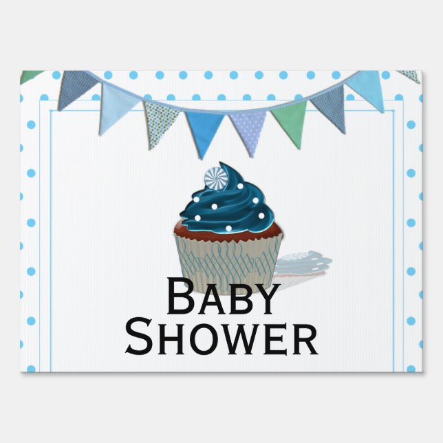 Blue Cupcake Baby Shower Yard Sign (Front)