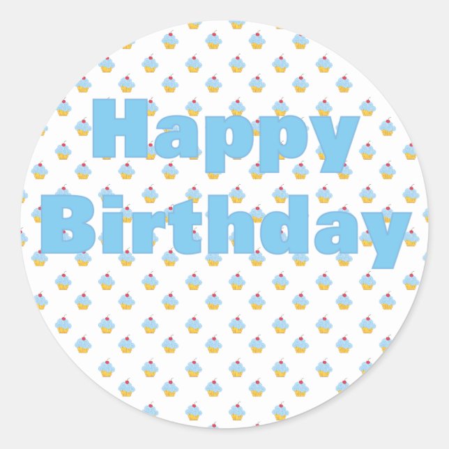 Blue Cupcake Birthday Sticker (Front)