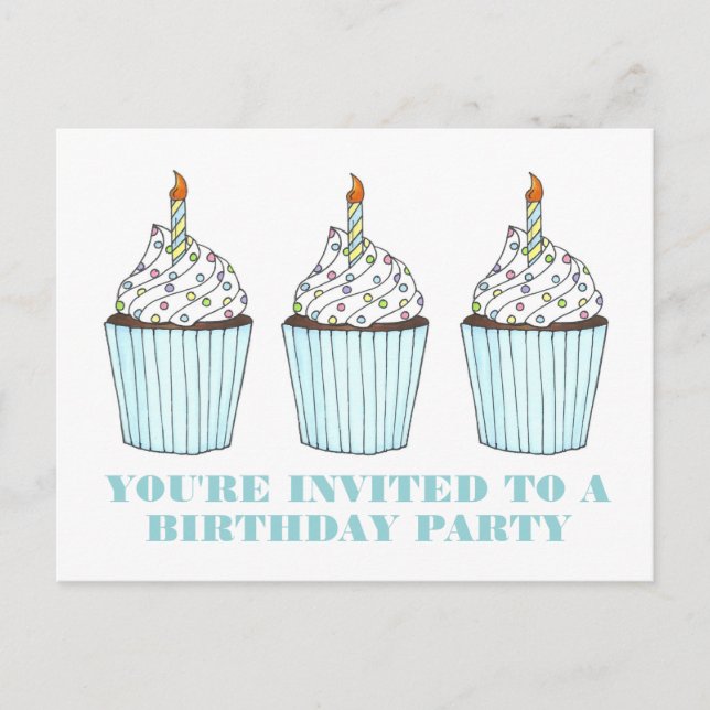 Blue Cupcake Candle Birthday Party Invitation (Front)