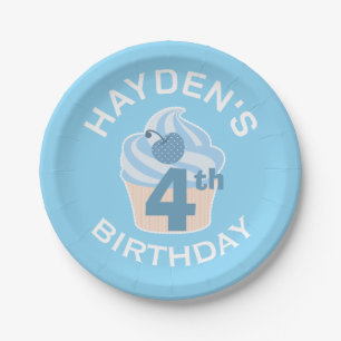 Blue Cupcake Custom Fourth or Any Age Birthday Paper Plates
