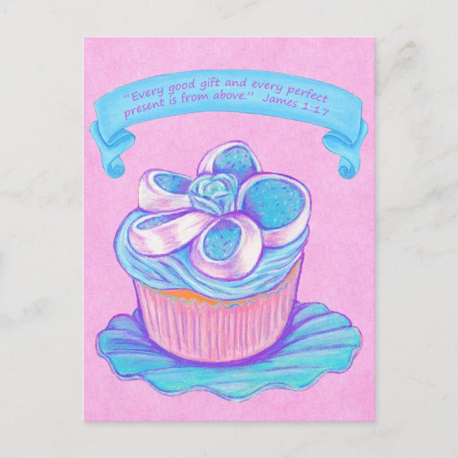 Blue Cupcake~Good Gift Scripture Postcard (Front)