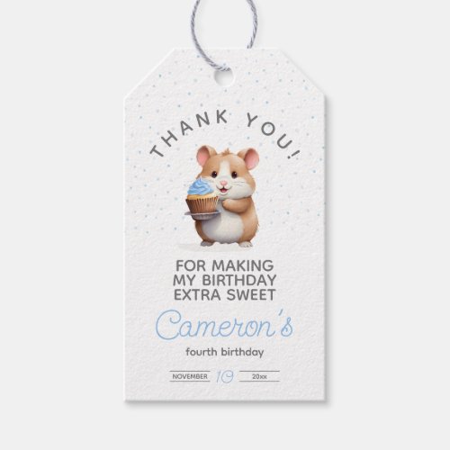 Blue cupcake hamster nibble  giggle birthday gift tags