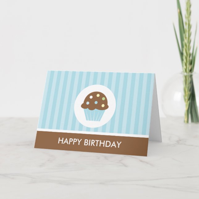 Blue Cupcake Happy Birthday Card (Front)