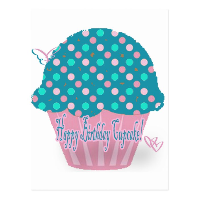 Blue Cupcake Happy Birthday Post Card