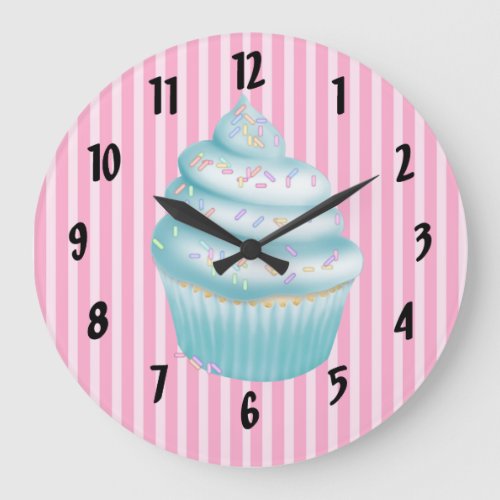 Blue Cupcake Large Clock