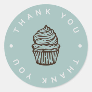 Blue Cupcake Logo Bakery Thank You Sticker