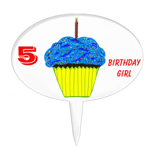 Blue Cupcake Party Candle Birthday Cake Pick