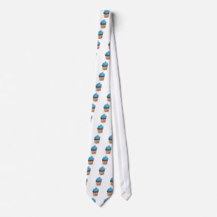 Blue cupcake party food cake watercolor pattern neck tie