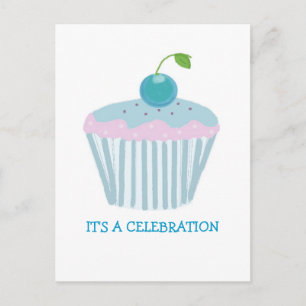 Blue Cupcake Party Invitation Postcard