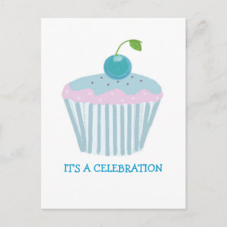 Blue Cupcake Party Invitation Postcard