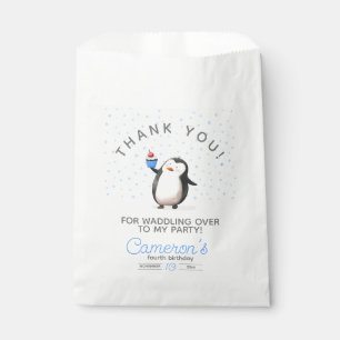 Blue cupcake penguin celebration boy's birthday favor bag