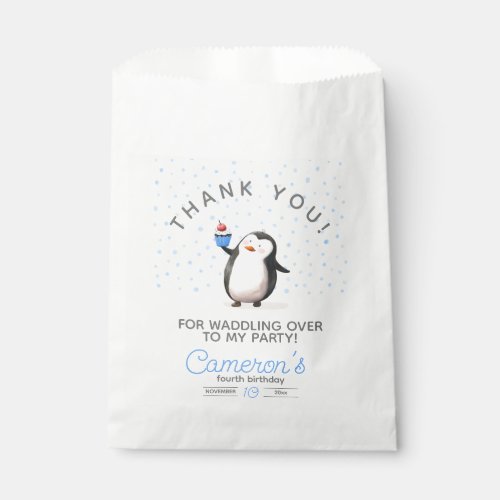 Blue cupcake penguin celebration boys birthday favor bag