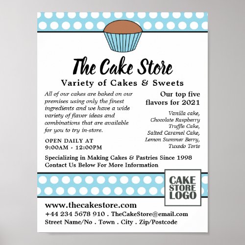 Blue Cupcake  Polka Dot Cake Store Advertising Poster