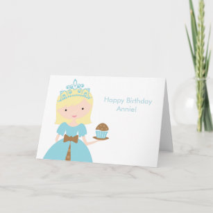 Blue Cupcake Princess Birthday Card