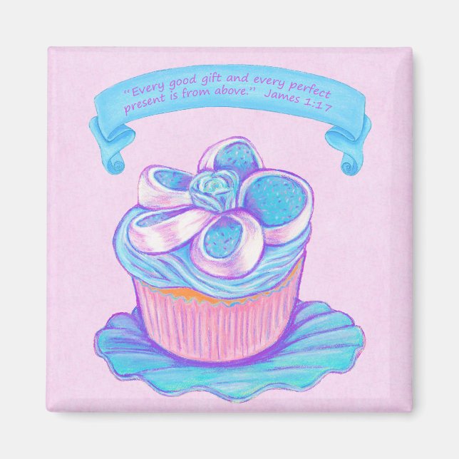 Blue CupCake Scripture Magnet (Front)