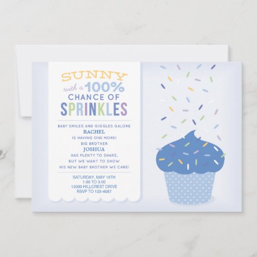 Blue Cupcake Sprinkles Baby Sprinkle Invitation