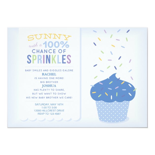 Blue Cupcake Sprinkles Baby Sprinkle Invitation