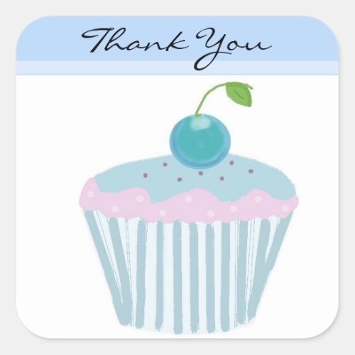 Blue Cupcake Thank You Square Sticker