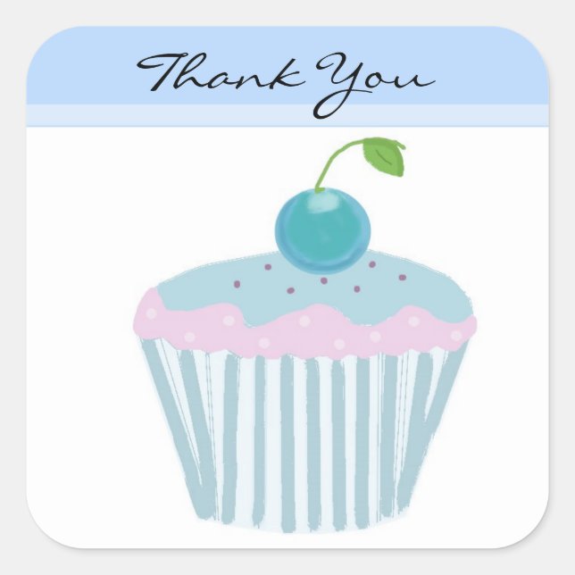Blue Cupcake Thank You Square Sticker (Front)