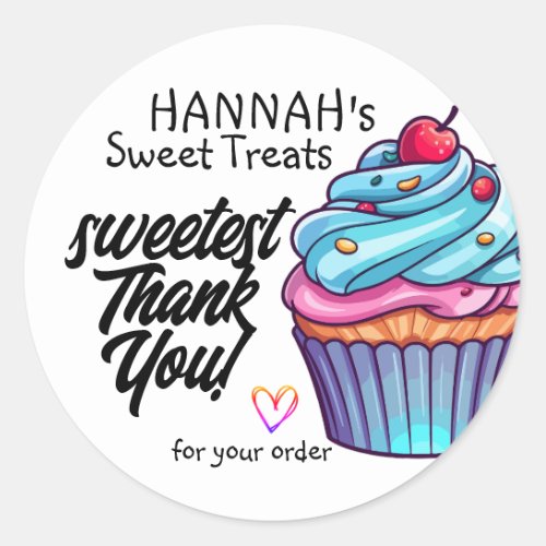 Blue Cupcake with Cherry on Top Thank You Classic Round Sticker