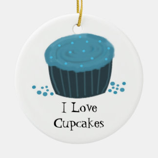 Blue Cupcake with Sprinkles Ceramic Ornament