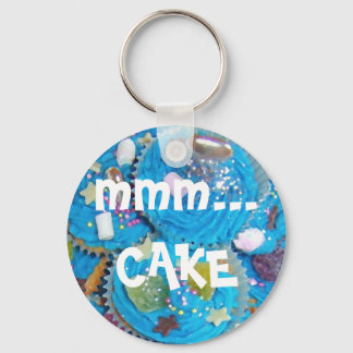 Blue Cupcakes 'mmm... CAKE' keychain