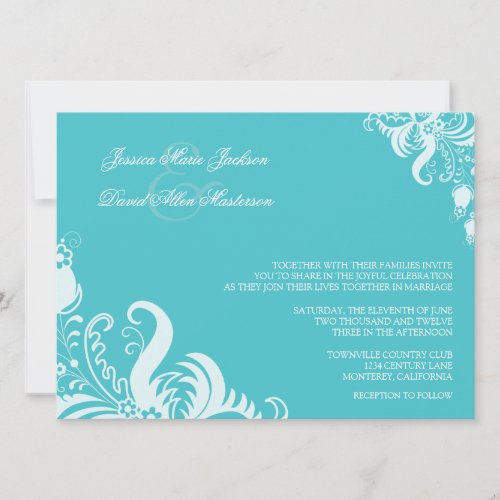 Blue Curacao Floral Accent Wedding Invitation