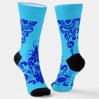 blue curlicues print socks