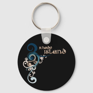 Blue Curly Swirl Rhode Island Keychain Dark