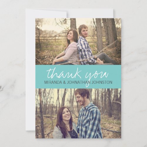 Blue Cursive Photo Wedding Thank You Cards Personalized Invitations