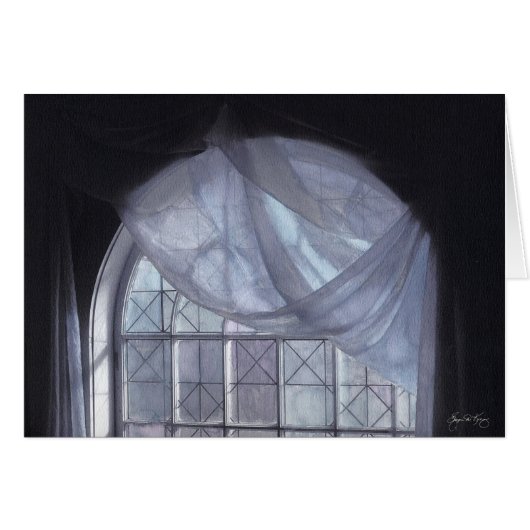 Blue Curtain in an Arched Window Cards (Front Horizontal)