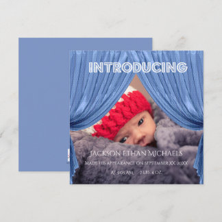 Blue Curtain Intrduction Birth Announcement