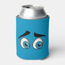 Blue Curuous Eyes Funny Can Cooler - Customizable