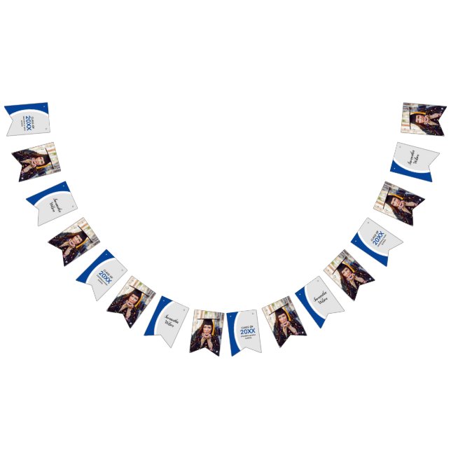 Blue Curved Frame Photo Graduation Bunting Flags (All)