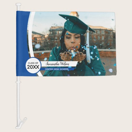 Blue Curved Frame Photo Graduation Car Flag