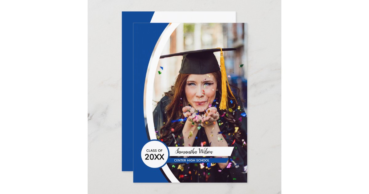 Blue Curved Frame Photo Graduation Invitation | Zazzle
