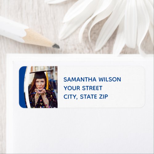 Blue Curved Frame Photo Graduation Label
