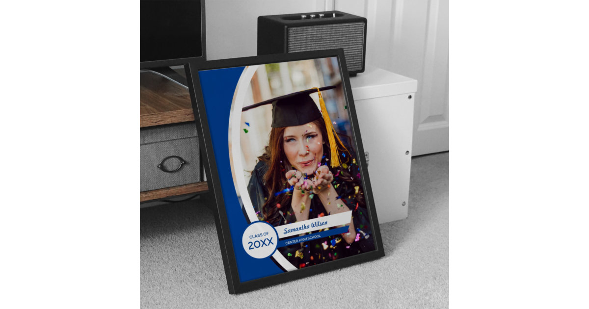 Blue Curved Frame Photo Graduation Poster | Zazzle