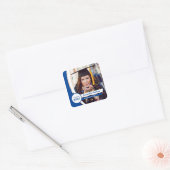 Blue Curved Frame Photo Graduation Square Sticker (Envelope)