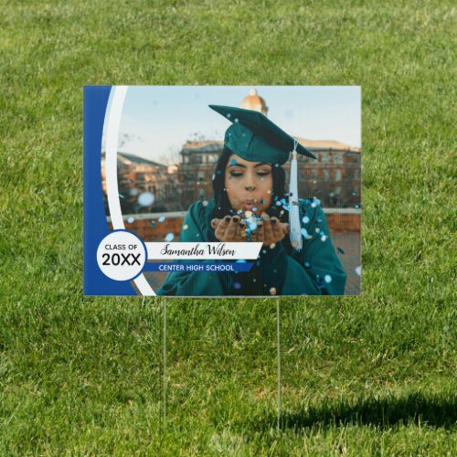 Blue Curved Frame Photo Graduation Yard Sign