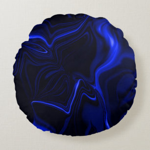 Blue curves and ripples in dark blue image round pillow