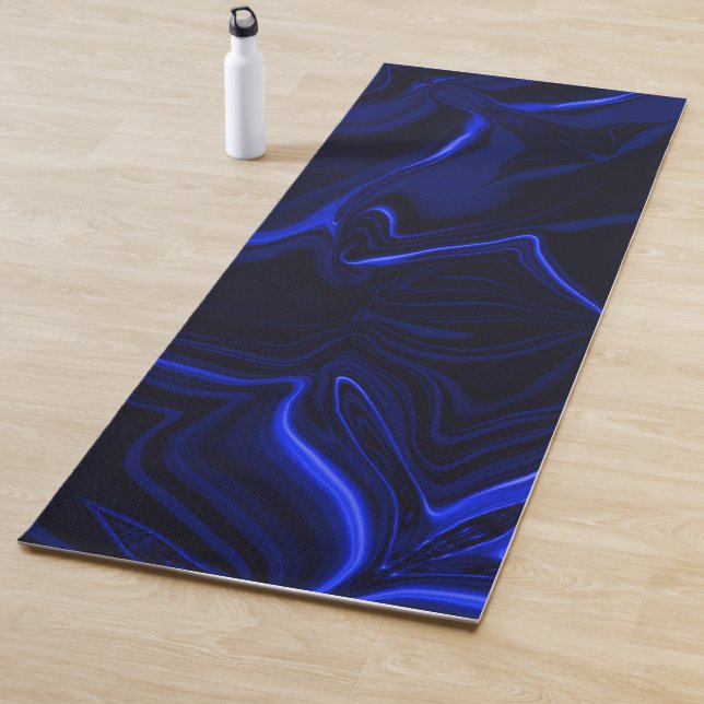 Blue curves and ripples in dark blue image  yoga mat (In Situ)