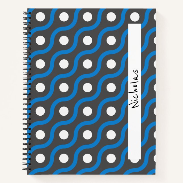 Blue Curving Line Pattern on Gray Notebook (Front)