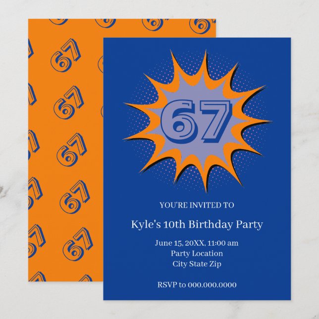 Blue Custom 67 Meme  Invitation (Front/Back)