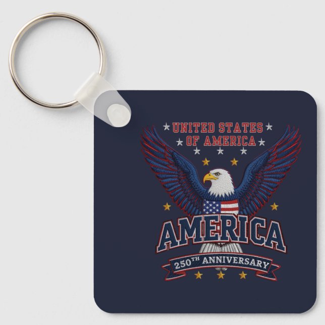 Blue Custom America 250 Business QR Code Square  Keychain (Front)